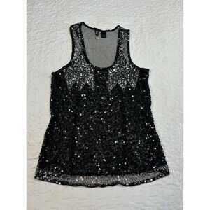 BKE Boutique Black Sequin Sheer Tank Top size small
